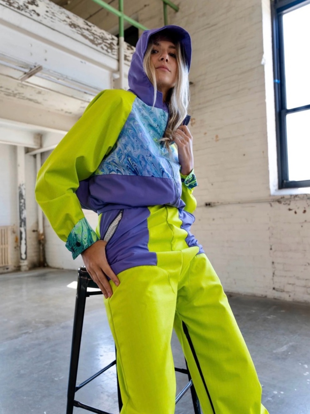 Out of Bounds Neon Lime & Purple One-Piece Ski Suit